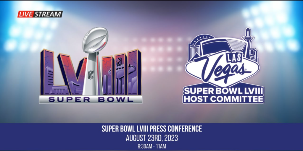 Las Vegas Super Bowl Host Committee on X: HERE IT IS! The official logo  for Super Bowl LVIII. #ItsHappeningHere  / X